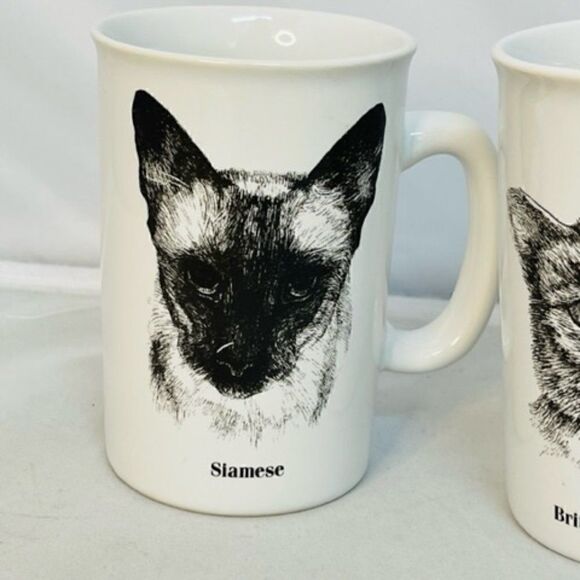 2 British Shorthair & Siamese Kitty Cat Coffee Mugs Cup Ceramic Papel Freelance - Picture 2 of 9
